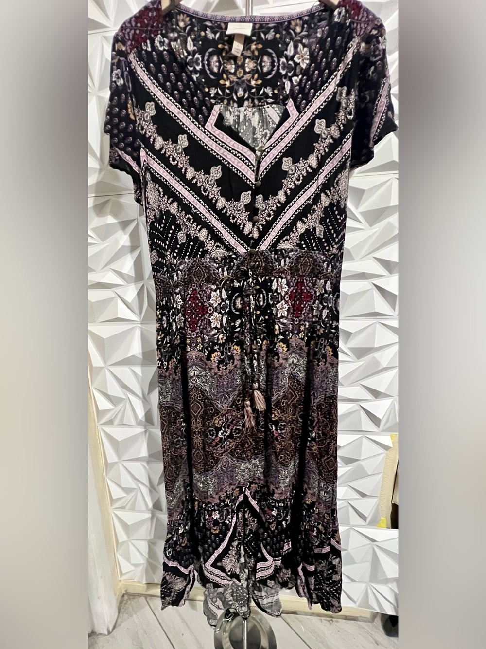 NWOT Know Rose Boho Inspired Multi colored patterned High Low Flowy Dress - US L